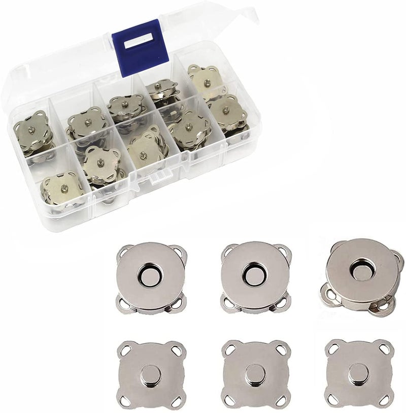 VOBRAMY 20 Sets Magnetic Snaps Button for Purse Handbag Wallet Overcoat Bag 19 mm Silver Fasteners Snap Buttons (19mm) - Image 1